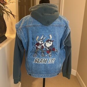 Vintage 1995 Warner Brothers Looney Tunes Hooded Denim Jacket Size M